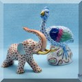 P20. Herend fishnet elephant and emu porcelain figurines. 
